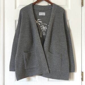 The Beach People The Twin Palms Ribbed Knit Open Front Cardigan Sweater Gray M/L